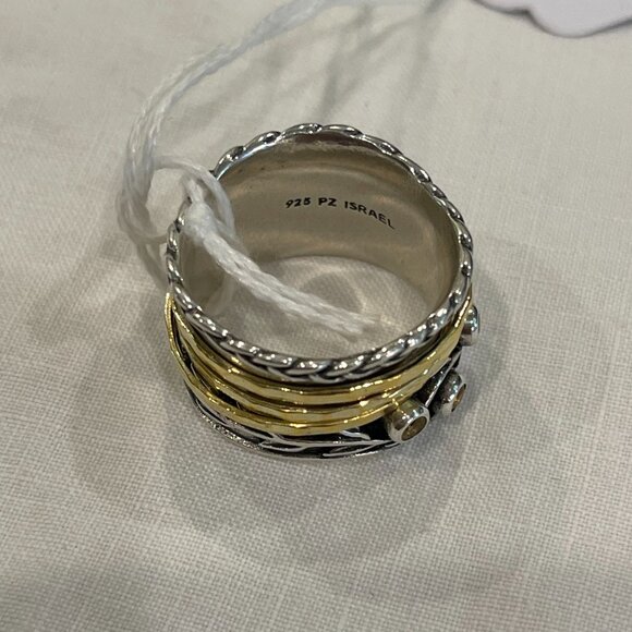 PZ Paz Creations YG.925 Sterling Silver Ring With Gold Over Silver Spinners Size - Picture 5 of 5